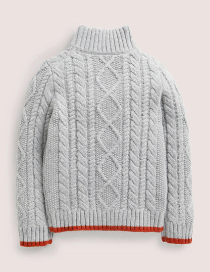 Grey Half Zip Cable Knit Sweater-Grey Marl Cable