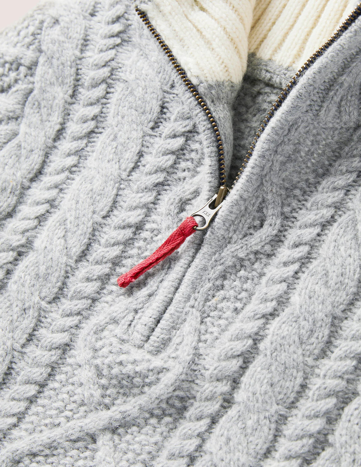Grey Half Zip Cable Knit Sweater-Grey Marl Cable