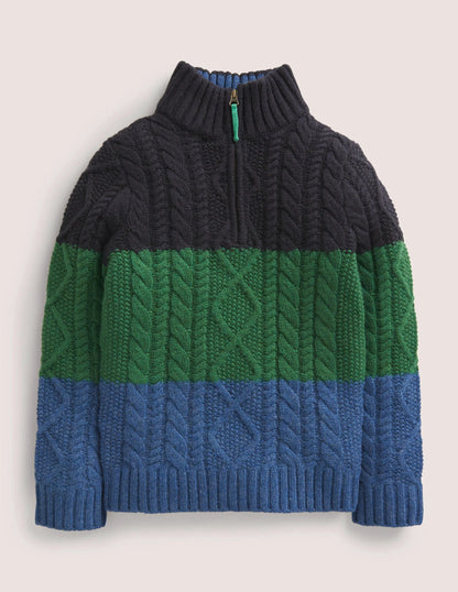 Colorblock Half Zip Cable Knit Sweater-Multi Colourblock