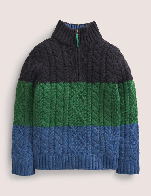 Colorblock Half Zip Cable Knit Sweater-Multi Colourblock