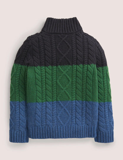 Colorblock Half Zip Cable Knit Sweater-Multi Colourblock