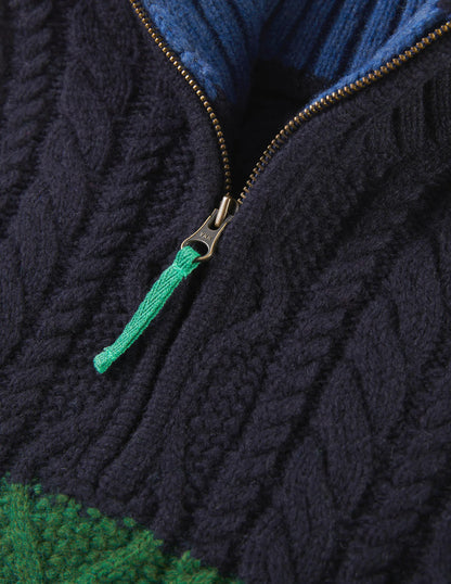 Colorblock Half Zip Cable Knit Sweater-Multi Colourblock