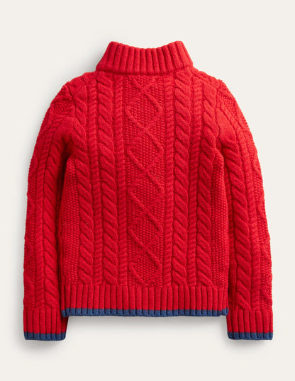 Cable Half Zip Sweater-Rockabilly Red Cable