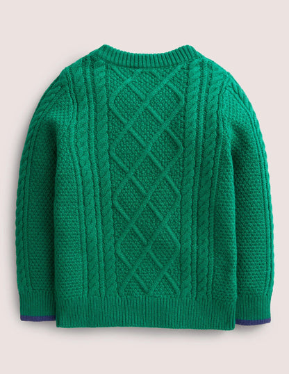 Cable Crew Sweater-Shady Glade Green