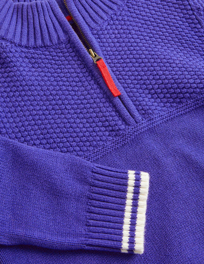 Fine Gauge Half Zip Sweater-Bluing Blue