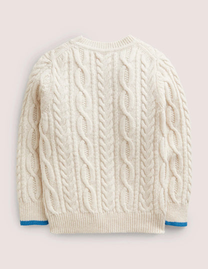 Cable Snowman Sweater-Ecru Marl Snowman