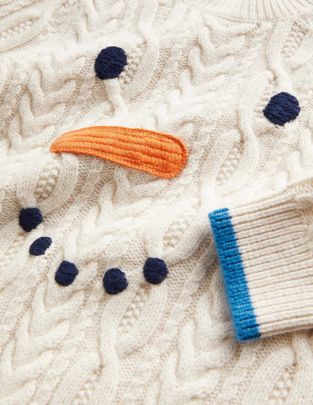 Cable Snowman Sweater-Ecru Marl Snowman