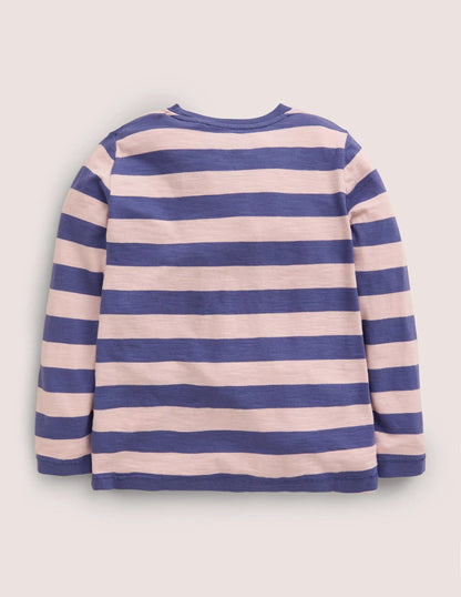 Long-sleeved Washed T-shirt-Pink/Blue