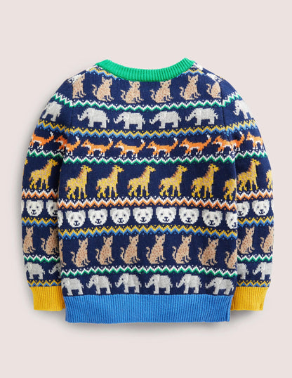 Fair Isle Sweater-College Navy Global Fair Isle