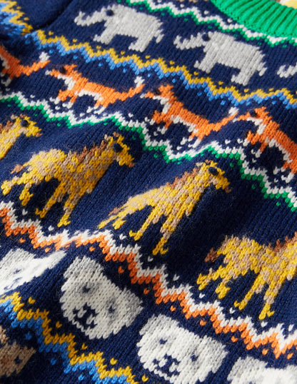 Fair Isle Sweater-College Navy Global Fair Isle