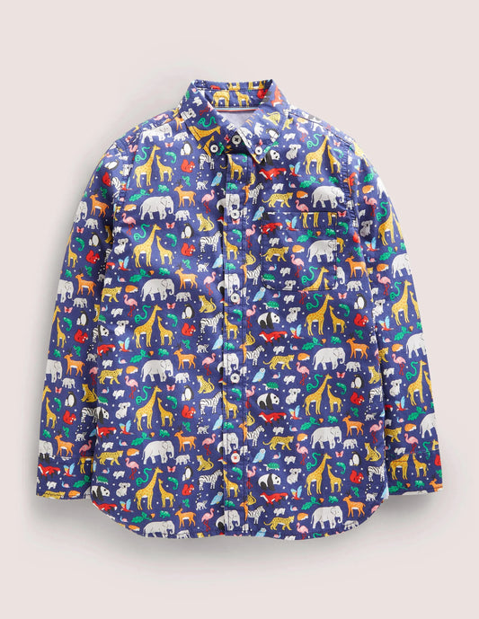 Casual Twill Shirt-Starboard Blue Animals