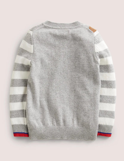 Grey Stripe Festive Christmas Sweater-Grey Marl Festive Friends