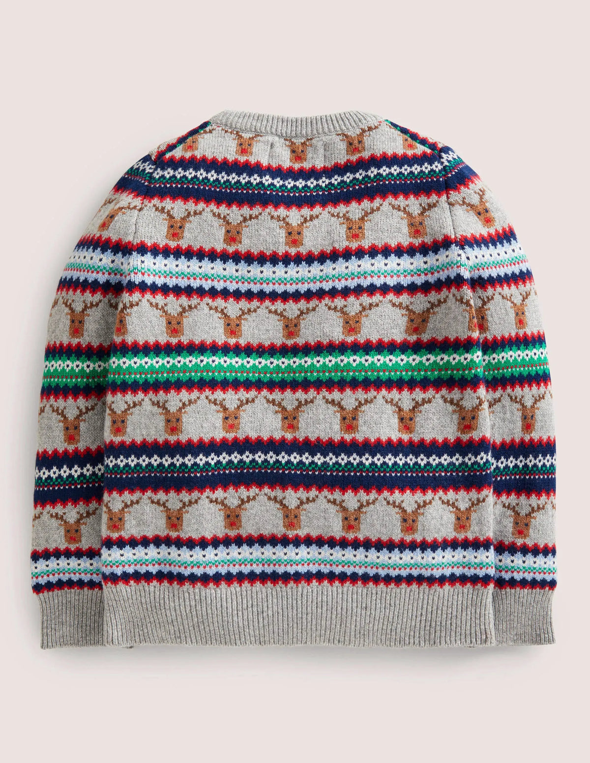 Reindeer Fair Isle Sweater-Grey Marl