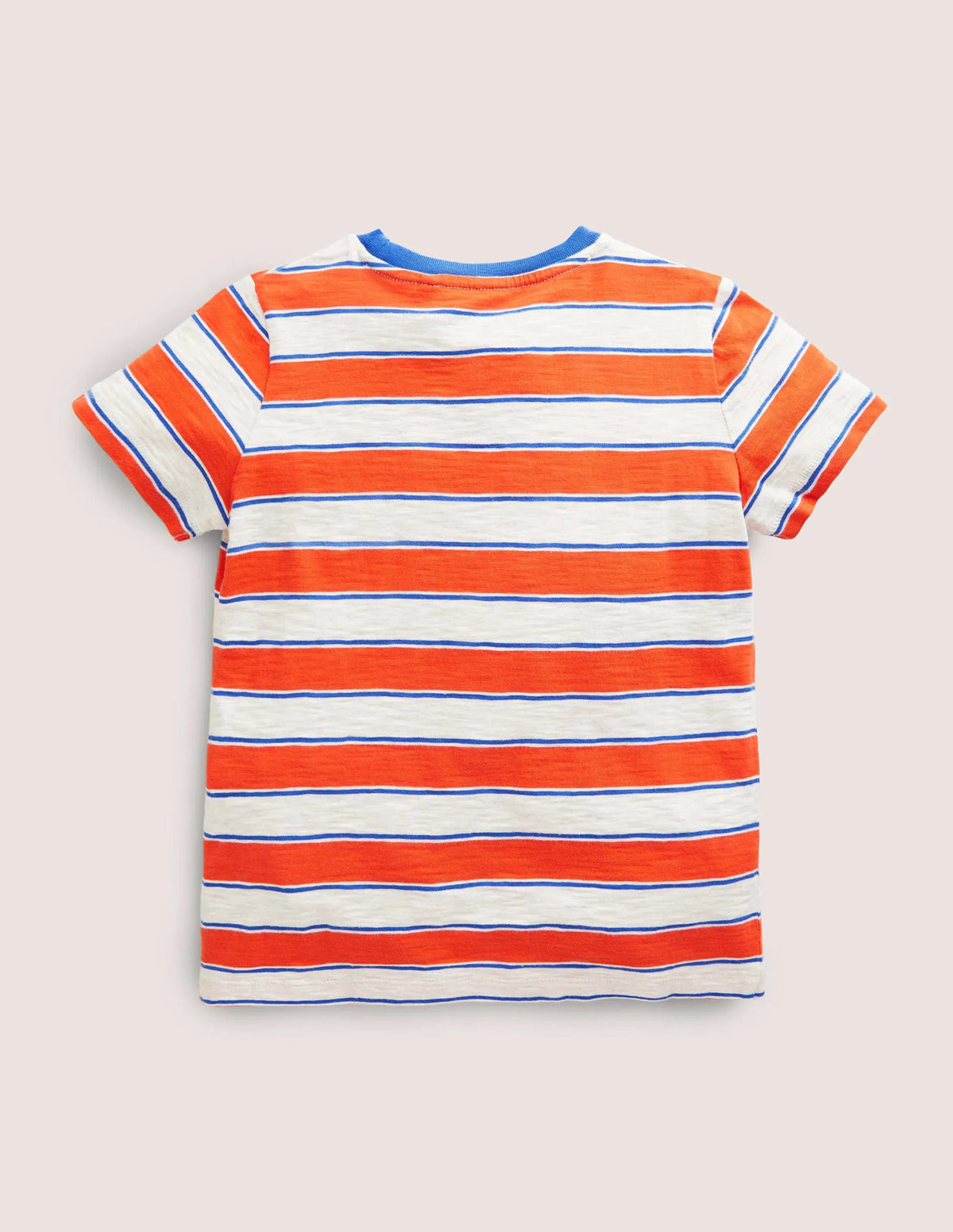 Striped Washed Slub T-shirt-Mandarin Red/ Oatmeal Marl