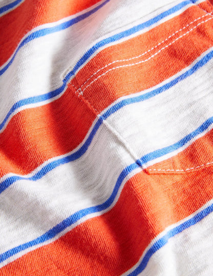 Striped Washed Slub T-shirt-Mandarin Red/ Oatmeal Marl