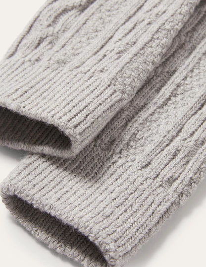 Cable Footless Tights-Grey Marl