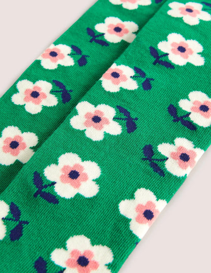 Patterned Tights-Green Flowers