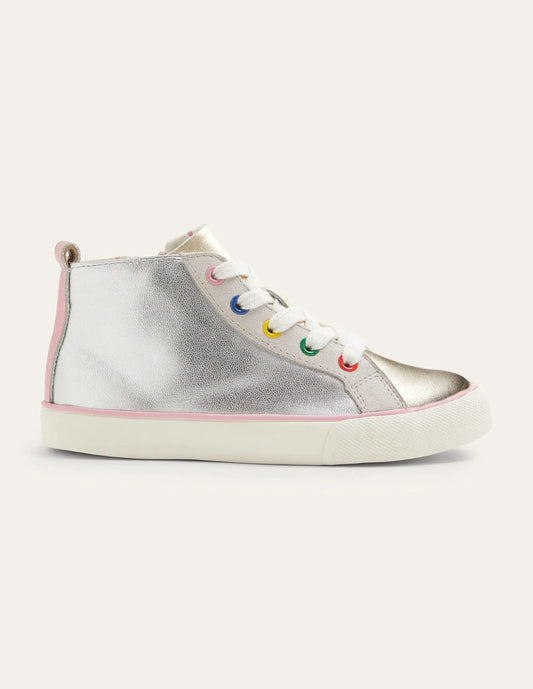 Leather High Top Sneakers-Silver Rainbow