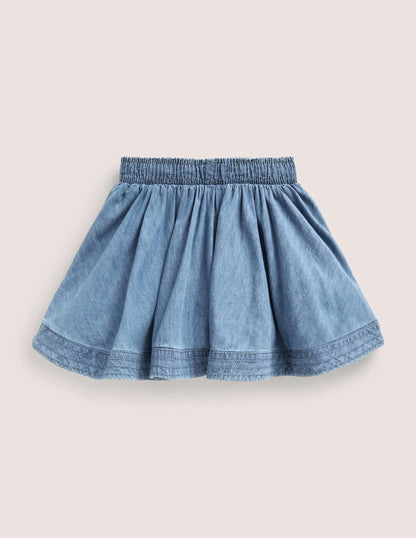 Woven Twirly Skirt-Light Vintage Denim