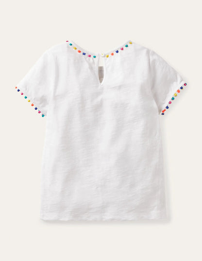 Charlie Pom Jersey T-shirt-White
