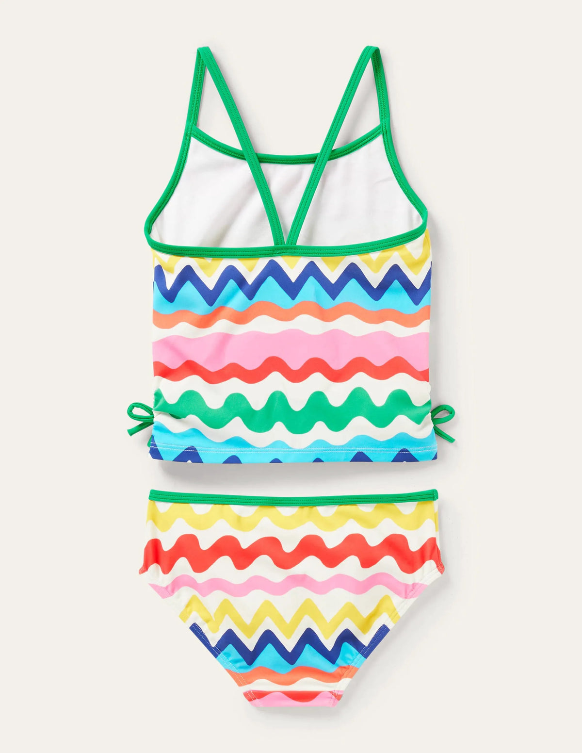 Ruched Tankini Set-Ivory, Multi Ric Rac Stripe