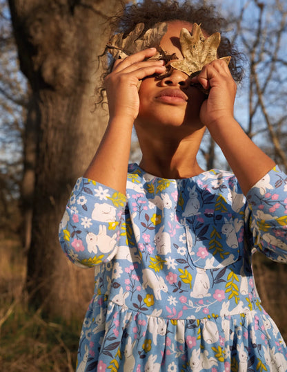 Long Sleeve Fun Jersey Dress-Riviera Blue Bunny