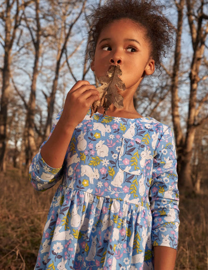 Long Sleeve Fun Jersey Dress-Riviera Blue Bunny