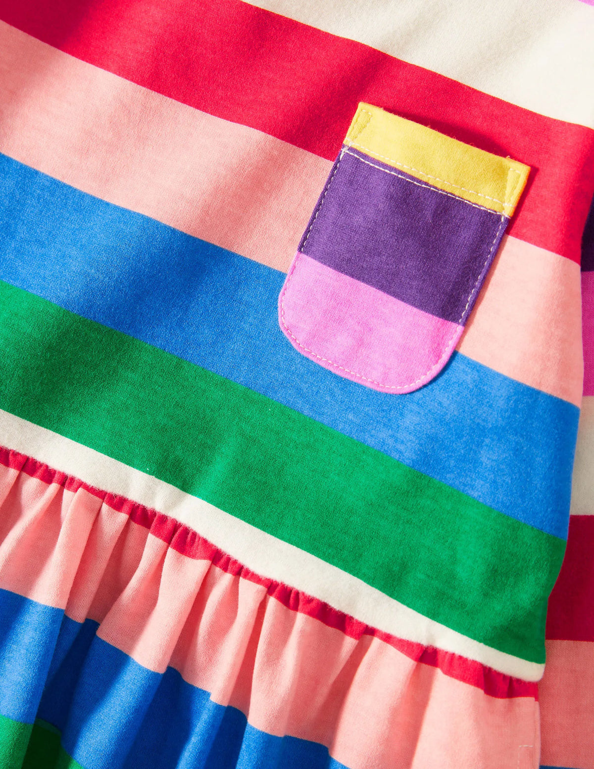 Long Sleeve Fun Jersey Dress-Multi Rainbow Stripe