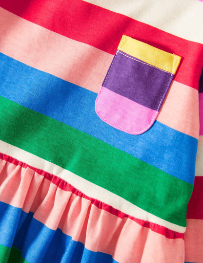 Long Sleeve Fun Jersey Dress-Multi Rainbow Stripe