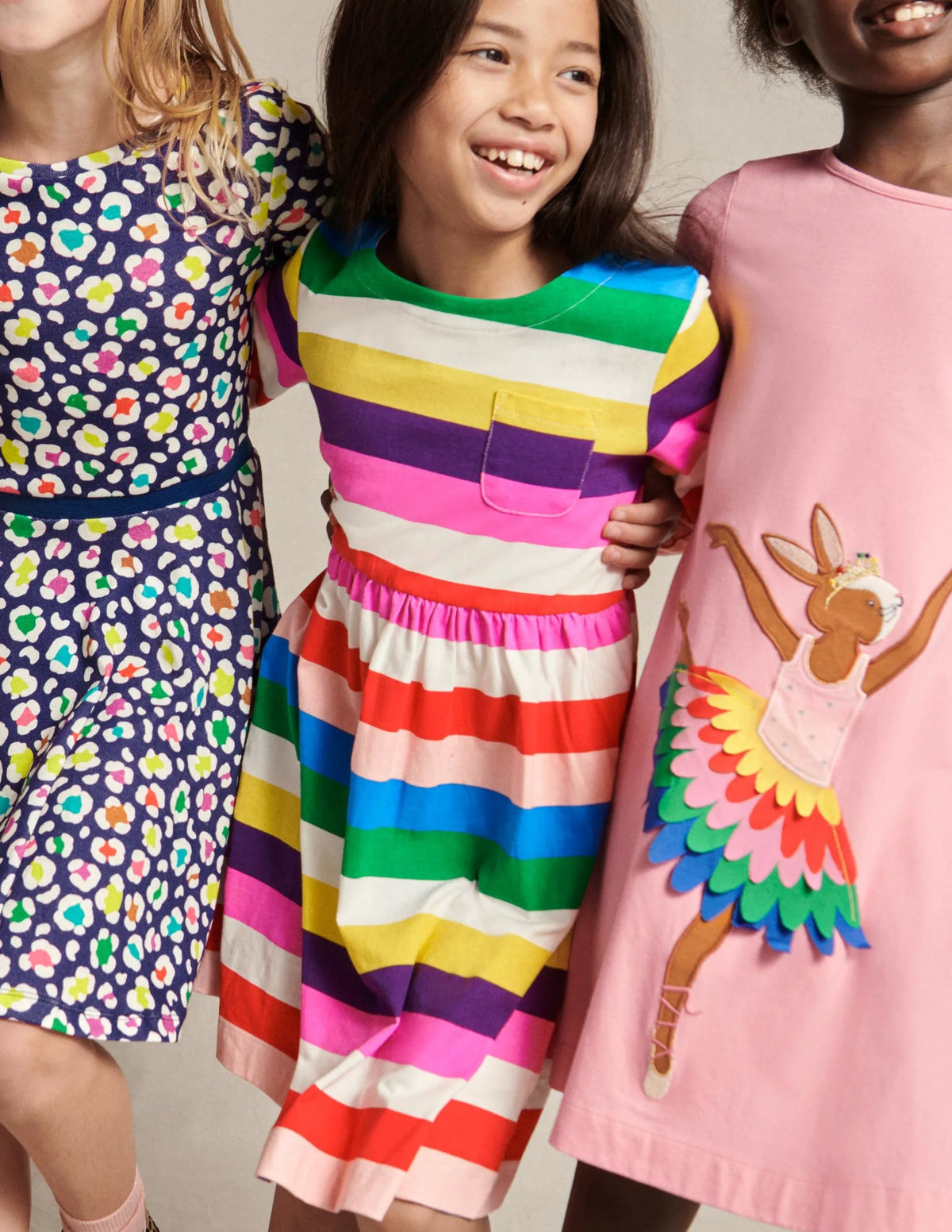 Long Sleeve Fun Jersey Dress-Multi Rainbow Stripe