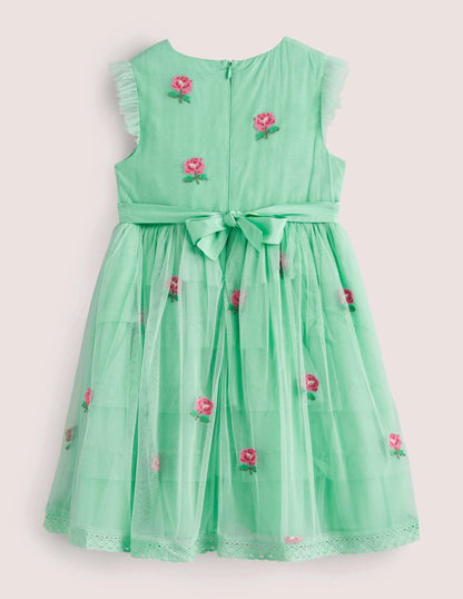 Tulle Embroidered Party Dress-Fountain Flowers