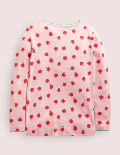 Supersoft Pointelle T-shirt-Pink/Red Apples