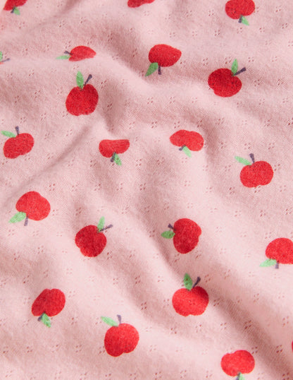Supersoft Pointelle T-shirt-Pink/Red Apples