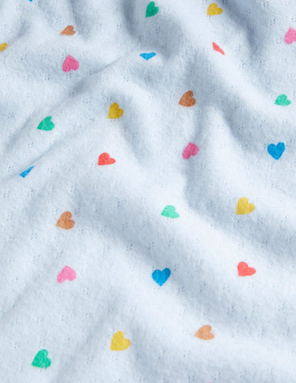 Supersoft Pointelle T-shirt-Blue Rainbow Hearts
