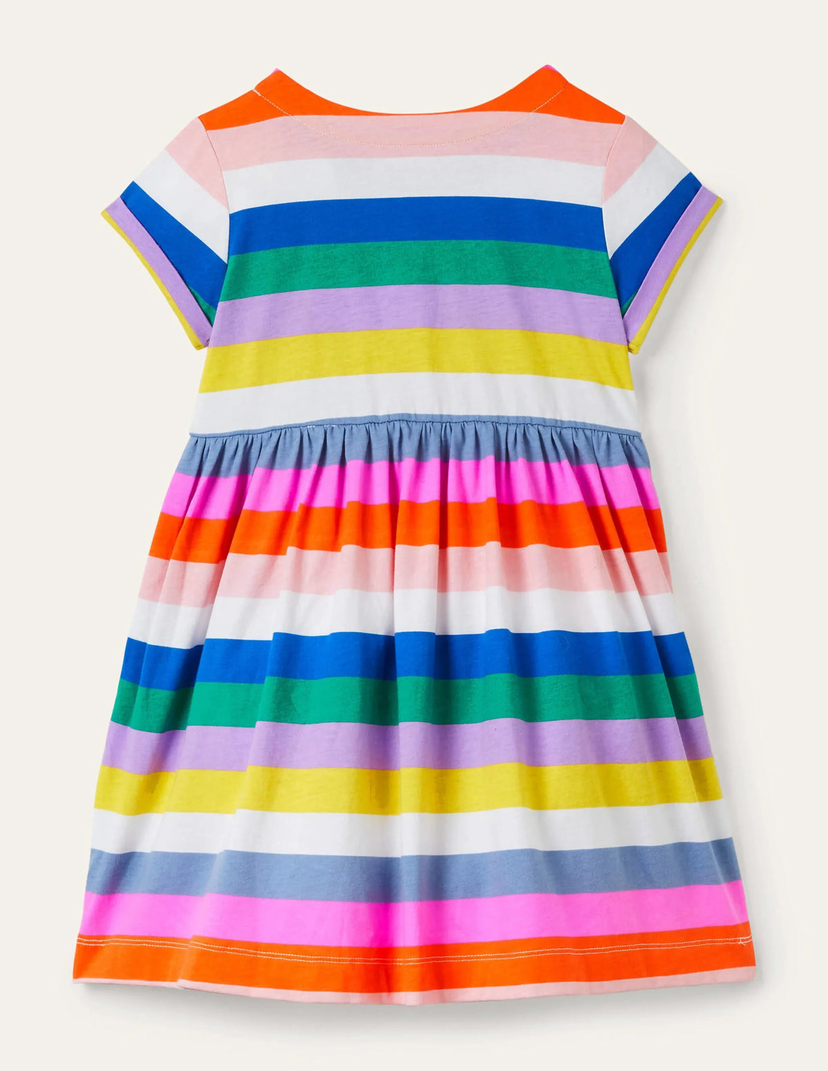 Short Sleeve Fun Jersey Dress-Multi Rainbow Stripe