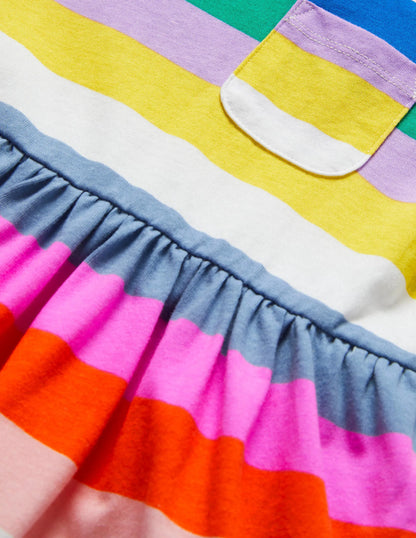 Short Sleeve Fun Jersey Dress-Multi Rainbow Stripe