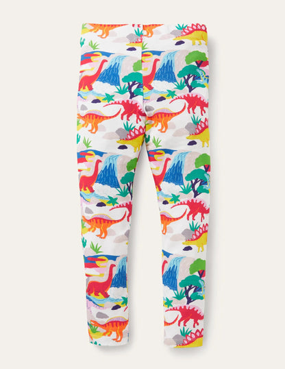White Dinosaur Print Leggings-Ivory Dinosaur Sunset