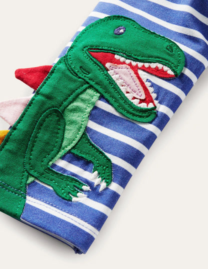 Fun Appliqué Leggings-Bright Marina/Ivory Dinosaur