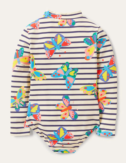 Long-sleeved Swimsuit-Multi Butterfly Breton