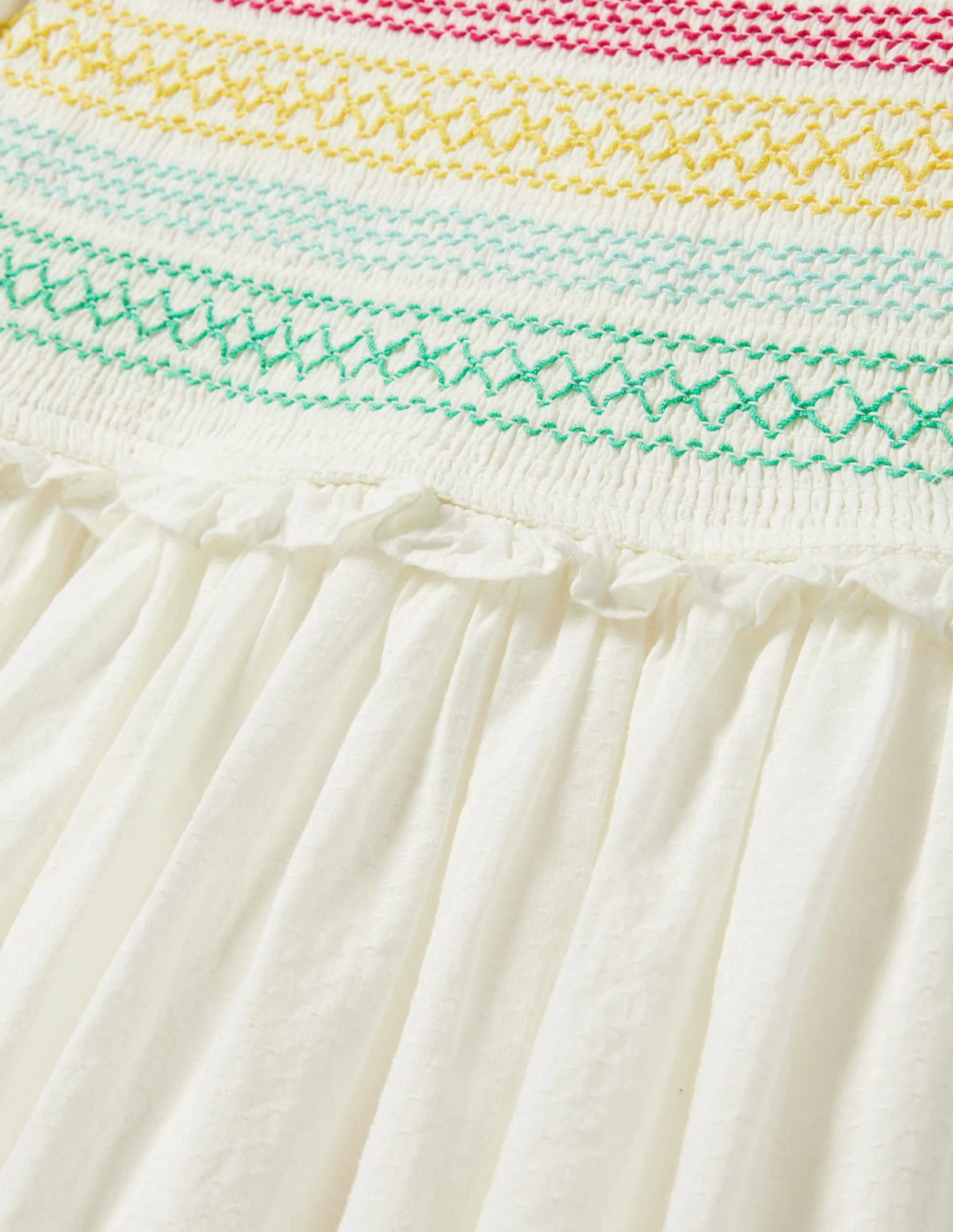 Floral Smocked Dress-Ivory Embroidered