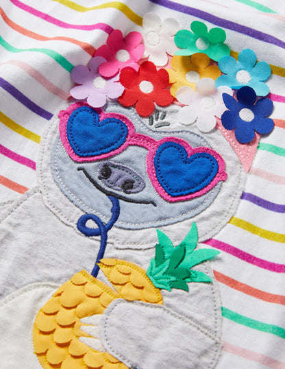 Short-sleeved Appliqué T-shirt-Pop Pansy / Bluebell Sloth