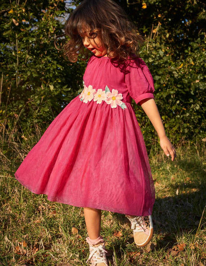 Flower Appliqué Dress-Rethink Pink