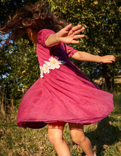 Flower Appliqué Dress-Rethink Pink