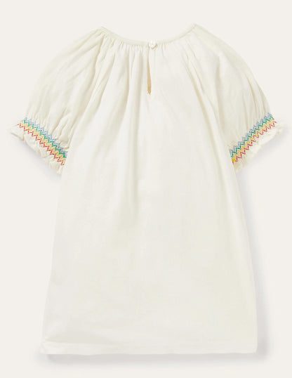 Smocked Raglan T-shirt-White