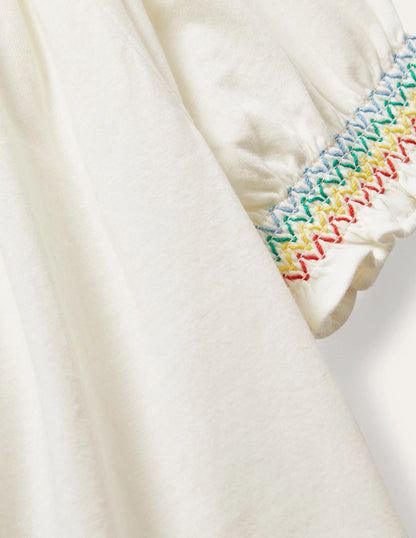 Smocked Raglan T-shirt-White