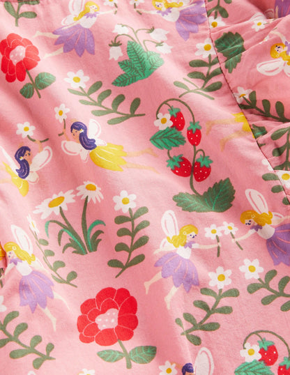 Frill Sleeve Printed Dress-Pink Fairies