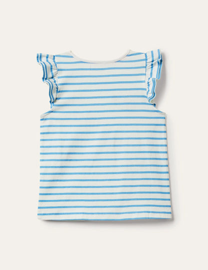 Ruffle Interest Logo T-shirt-Malibu Blue/Ivory Bumble Bees