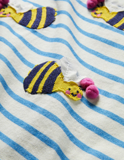 Ruffle Interest Logo T-shirt-Malibu Blue/Ivory Bumble Bees
