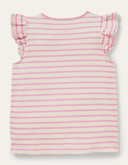 Ruffle Interest Logo T-shirt-Ivory / Rosebay Floral