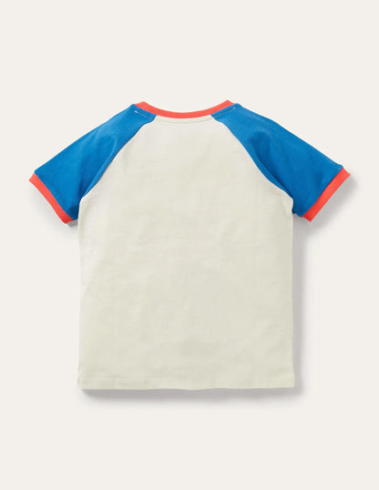 Printed Graphic Raglan T-shirt-Bright Marina Blue Planets